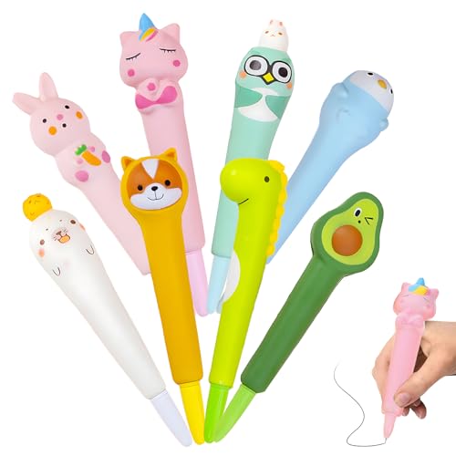 WOUYTPE 8 Stück Anti Stress Gelstift, Kawaii Gel Stifte Tiere, Kinder Gelstifte, Kann als Unisex-Kugelschreiber mit Niedlicher Form oder als Aufreißzange Verwendet Werden (Acht Ausführungen) von WOUYTPE