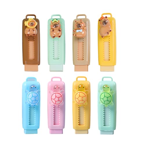 WOUYTPE 8 Stück Capybara Einziehbare Radiergummis, Radiergummi Kinder Mitgebsel, Einziehbarer Eraser, zum Radieren von Bleistiftstrichen Oder Als Geschenk für Kinder (Capybara + Schildkröte) von WOUYTPE