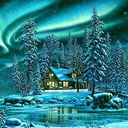 5D Diamond Painting Diamant Malerei Painting Bilder, Wowdecor Aurora Kabine Winter Schnee Weihnachten Full Set Groß DIY Diamant Gemälde Malen Nach Zahlen von WOWDECOR