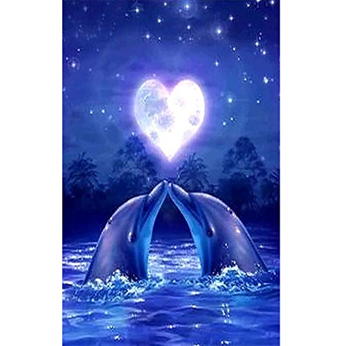 5D Diamond Painting Diamant Malerei Painting Bilder, Wowdecor Blau Delphin Kuss Meer Mond Tiere Full Set Groß DIY Diamant Gemälde Malen Nach Zahlen 5D Diamond Painting Diamant Malerei Painting Bilder, Wowdecor Blau Delphin Kuss Meer Mond Tiere Full Set Groß DIY Diamant Gemälde Malen Nach Zahlen von WOWDECOR