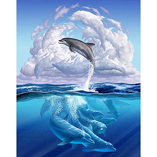 5D Diamond Painting Diamant Malerei Painting Bilder, Wowdecor Delphin Blauer Ozean Weiße Wolken Full Set Groß DIY Diamant Gemälde Malen Nach Zahlen von WOWDECOR