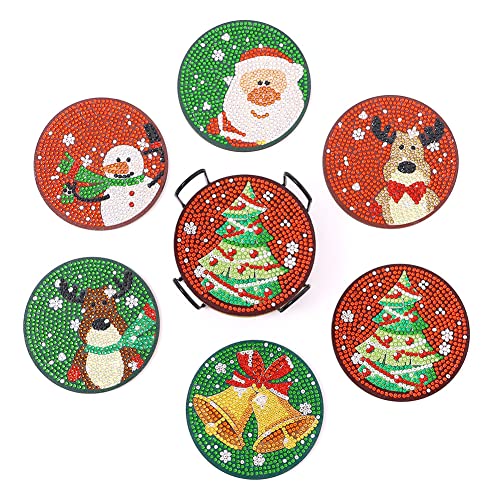 Diamond Painting Untersetzer mit Halter 8 Stück, WOWDECOR DIY Bunte Weihnachten Tischuntersetzer Glasuntersetzer 5D Diamant Painting Coaster für Gläser Tassen Auto Mosaik (Santa Claus) von WOWDECOR