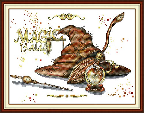 Kreuzstich-Set für Erwachsene, Anfänger, vorgedruckt, WOWDECOR Harry Potter Magic Props 14 Karat gestempelt, fortschrittliche DIY-Sticksets mit Muster von WOWDECOR
