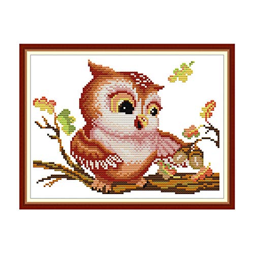 Kreuzstich-Stickerei-Set für Erwachsene Kinder, WOWDECOR Katzen, Weihnachten, Tiere, Hunde, lustig, 11 Karat gestanzt, DIY DMC Näharbeiten, einfache Anfänger eule von WOWDECOR
