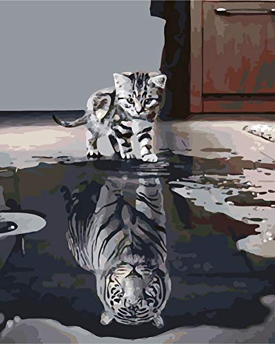 WOWDECOR DIY Malen nach Zahlen für Erwachsene Kinder Mädchen, Katze oder Tiger 40x50 cm Vorgedruckt Leinwand-Ölgemälde (ohne Rahmen) von WOWDECOR