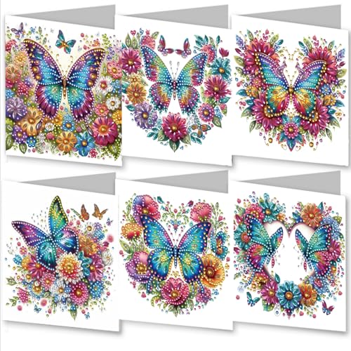 WOWDECOR Diamant-Kunst-Grußkarten-Set, bunte Blume, Schmetterling, 6 Stück, DIY-Diamant-Malkarten-Sets, 5D-Diamant-Kunst-Karten mit Umschlägen, Postkarten für Handarbeit WOWDECOR Diamant-Kunst-Grußkarten-Set, bunte Blume, Schmetterling, 6 Stück, DIY-Diamant-Malkarten-Sets, 5D-Diamant-Kunst-Karten mit Umschlägen, Postkarten für Handarbeit von WOWDECOR
