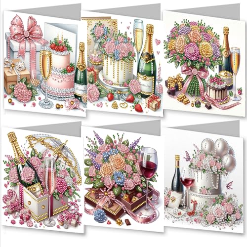 WOWDECOR Diamond Art Grußkarten Kit Kranz Kuchen Champagner Valentinstag, 6 Stück DIY Diamond Painting Karten Sets, 5D Diamond Art Best Wishes Karten mit Umschlägen, Postkarten für Handgemacht WOWDECOR Diamond Art Grußkarten Kit Kranz Kuchen Champagner Valentinstag, 6 Stück DIY Diamond Painting Karten Sets, 5D Diamond Art Best Wishes Karten mit Umschlägen, Postkarten für Handgemacht von WOWDECOR