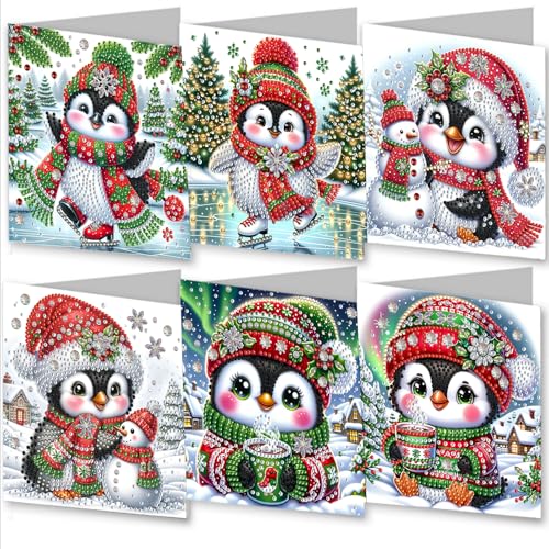 WOWDECOR Diamond Art Grußkarten Kit Pinguin Skating Weihnachtsmütze Schal, 6 Stück DIY Diamond Painting Karten Sets, 5D Diamant Kunst Weihnachtskarten mit Umschlägen, Postkarten für Handgemacht WOWDECOR Diamond Art Grußkarten Kit Pinguin Skating Weihnachtsmütze Schal, 6 Stück DIY Diamond Painting Karten Sets, 5D Diamant Kunst Weihnachtskarten mit Umschlägen, Postkarten für Handgemacht von WOWDECOR