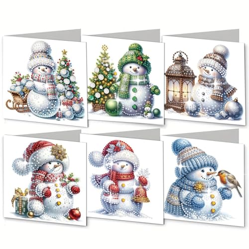 WOWDECOR Diamond Art Grußkarten Kit Weihnachten Schneemann Festival, 12 Stück DIY Diamond Painting Karten Sets, 5D Diamant Kunst Weihnachtskarten mit Umschlägen, Postkarten für Handgemacht von WOWDECOR