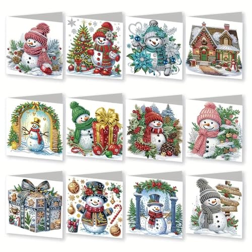 WOWDECOR Diamond Art Grußkarten Kit Weihnachten Schneemann Geschenk, 12 Stück DIY Diamond Painting Karten Sets, 5D Diamond Art Weihnachtskarten mit Umschlägen, Postkarten für Handgemacht WOWDECOR Diamond Art Grußkarten Kit Weihnachten Schneemann Geschenk, 12 Stück DIY Diamond Painting Karten Sets, 5D Diamond Art Weihnachtskarten mit Umschlägen, Postkarten für Handgemacht von WOWDECOR