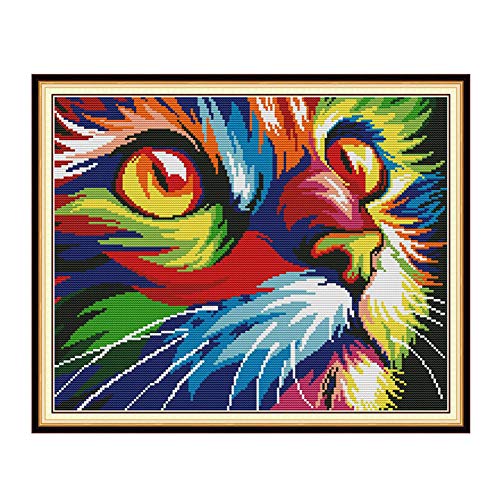 WOWDECOR Kreuzstich-Stickerei-Set für Erwachsene und Kinder, bunte Katze, Tiere, 11 Ct, geprägt DIY DMC Nadelarbeit für Anfänger WOWDECOR Kreuzstich-Stickerei-Set für Erwachsene und Kinder, bunte Katze, Tiere, 11 Ct, geprägt DIY DMC Nadelarbeit für Anfänger von WOWDECOR