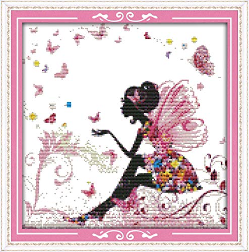 WOWDECOR Kreuzstich-Stickerei-Starter-Set, Blumen, Fee, Elfen, Schmetterling, 11-fädig, gestempelt, DIY, DMC, Handarbeit, einfache Anfänger WOWDECOR Kreuzstich-Stickerei-Starter-Set, Blumen, Fee, Elfen, Schmetterling, 11-fädig, gestempelt, DIY, DMC, Handarbeit, einfache Anfänger von WOWDECOR
