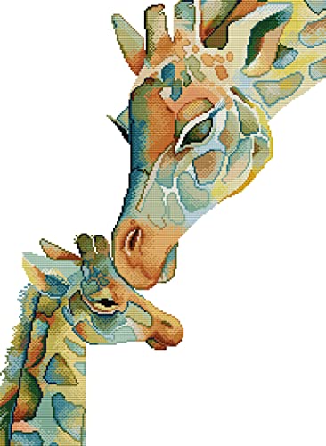 WOWDECOR Kreuzstich-Stickset für Erwachsene und Kinder, bunte Giraffen-Tiere, 11 Karat, geprägt, DIY, DMC Nadelarbeit, einfache Anfänger von WOWDECOR