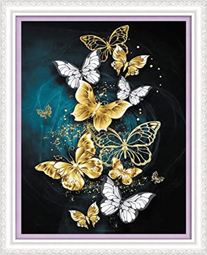 WOWDECOR Kreuzstich-Stickset für Erwachsene und Kinder, goldene Schmetterlingstiere, 11 Karat, geprägt, DIY, DMC Handarbeit, einfache Anfänger von WOWDECOR