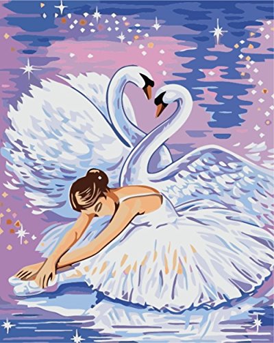 WOWDECOR Malen nach Zahlen Kits Geschenk für Erwachsene Kinder, DIY Ölgemälde Home Haus Dekor - Ballerina Mädchen Weiß Schwan Liebe See 16 x 20 Zoll (Z12, Rahmen) von WOWDECOR