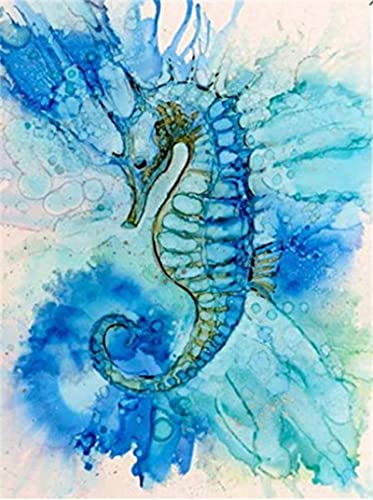 WOWDECOR Malen nach Zahlen Kits für Erwachsene und Kinder, Ölgemälde zum Selbermachen, blaue Seepferdchen, Tiere, 40,6 x 50,8 cm (rahmenlos) von WOWDECOR