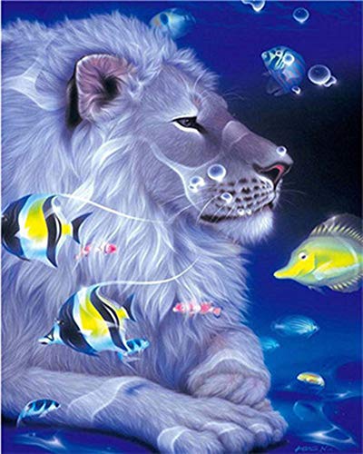 WOWDECOR Malen nach Zahlen-Sets für Erwachsene und Kinder, Ölgemälde zum Selbermachen – Weißer König der Löwen, Fisch unter Wasser Welt, 40,6 x 50,8 cm (rahmenlos) von WOWDECOR