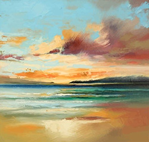 Wowdecor Malen nach Zahlen Kits für Erwachsene, Kinder, DIY Zahlen Malen – Meer Strand Sonnenuntergang Landschaft von Monet 40 x 40 cm geprägte Leinwand, Framed von WOWDECOR