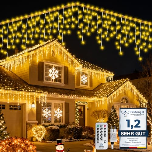 WOWDSGN [275 LED] Eisregen Lichterkette Außen/Innen, 9M Weihnachtsbeleuchtung mit Timer | 8 Modi | IP44 Wasserdicht | Strombetrieben, Eiszapfen Lichterkette für Dachkante Dachrinne Terrasse von WOWDSGN