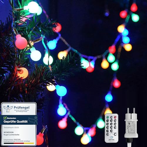 WOWDSGN Kugel Lichterkette,20M 200 LEDs Lichterkette Dimmbar, Partylichterkette mit Stecker für Innen und Außen, 8 Leuchtmode, Enegiesparend, ideal für Weihnachten, Hochzeit, Party, Garten, Bunt von WOWDSGN