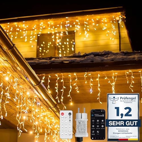WOWDSGN LED Eisregen Lichterkette Außen mit App-Steuerung UND Fernbedienung, 5M 220LED Eiszapfen, IP44 wasserdicht, Timer, Unzählige Effekte, für Weihnachten, Garten, Balkon, Warmweiß WOWDSGN LED Eisregen Lichterkette Außen mit App-Steuerung UND Fernbedienung, 5M 220LED Eiszapfen, IP44 wasserdicht, Timer, Unzählige Effekte, für Weihnachten, Garten, Balkon, Warmweiß von WOWDSGN