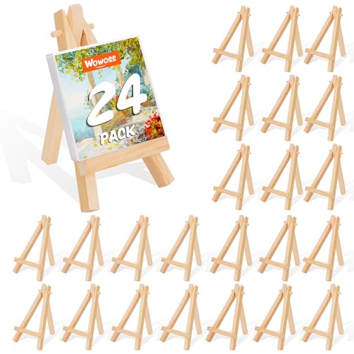 24 Stück Mini-Staffeleien aus Holz, 5“ kleine Holzstaffeleien, Mini Staffelei, Klein Tischstaffelei, Faltbarer Dreieckiger Ständer Tischdeko für kleine Leinwände, Hochzeitstischkarten, Kunsthandwerk von WOWOSS