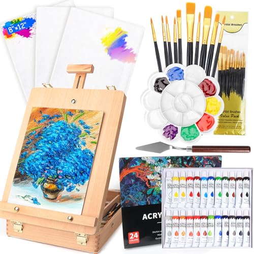 Staffelei Set, 40-teiliges Malset für Erwachsene Künstler und Anfänger, Staffelei mit 24 Acrylfarben, 3 Leinwänden und Pinseln, Professionelles Malset für Drinnen und Draußen Malen und Skizzieren Staffelei Set, 40-teiliges Malset für Erwachsene Künstler und Anfänger, Staffelei mit 24 Acrylfarben, 3 Leinwänden und Pinseln, Professionelles Malset für Drinnen und Draußen Malen und Skizzieren von WOWOSS