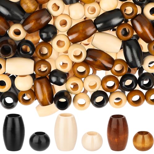 WOWOSS Große Holzperlen, rund und fassförmig, 10 mm großes Loch, Makramee-Holzperlen zum Flechten, Basteln, Heimdekoration, Schmuckherstellung, 195 Stück WOWOSS Große Holzperlen, rund und fassförmig, 10 mm großes Loch, Makramee-Holzperlen zum Flechten, Basteln, Heimdekoration, Schmuckherstellung, 195 Stück von WOWOSS