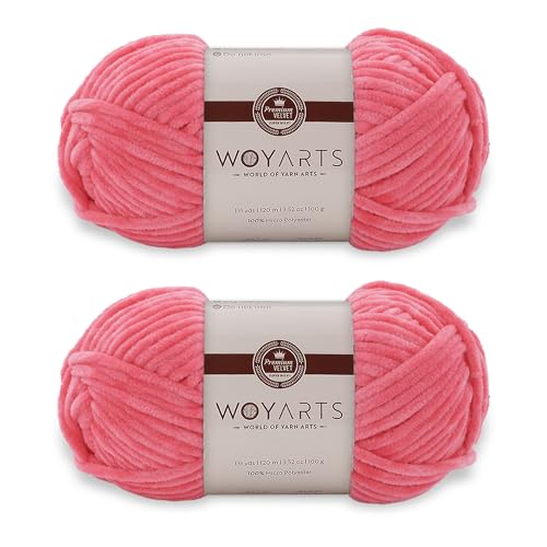 Woyarts Samtgarn, super sperriges Chenille-Garn zum Häkeln und Stricken, 2er-Pack (2 x 100 g/2 x 130 Yds), butterweich, langlebig, fusselfrei, perfekt für Babydecke, Amigurumi (C-Light Fuchsia, 2 von WOYARTS