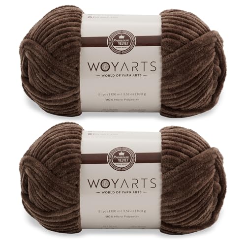 Woyarts Samtgarn, super sperriges Chenille-Garn zum Häkeln und Stricken, 2er-Pack (2 x 100 g/2 x 130 Yds), butterweich, langlebig, fusselfrei, perfekt für Babydecke, Amigurumi (D-Schokoladenbraun, 2 von WOYARTS