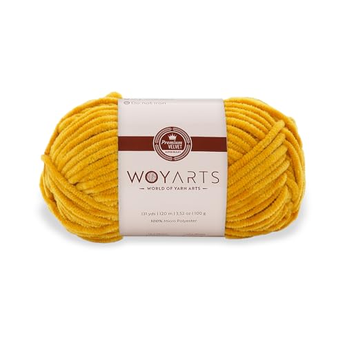 Woyarts Samtgarn - Super Bulky Chunky Chenille Garn zum Häkeln & Stricken, 100g (120m) - Dick, Flauschig & Weich - Perfekt für Babydecke, Amigurumi, Plüschprojekte (B-Senf, 1 Knäuel) von WOYARTS