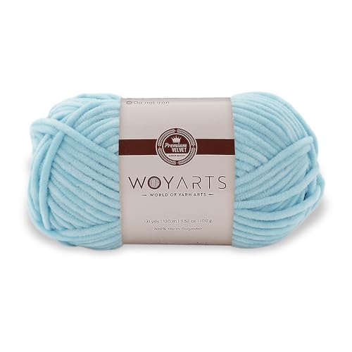 Woyarts Samtgarn - Super sperriges Chenille-Garn zum Häkeln & Stricken, 100 g (120 m), Butterweich, langlebig, kein Schwitzen, perfekt für Babydecke, Amigurumi, DIY Handwerk (A-Baby Blue, 1 Knäuel) von WOYARTS