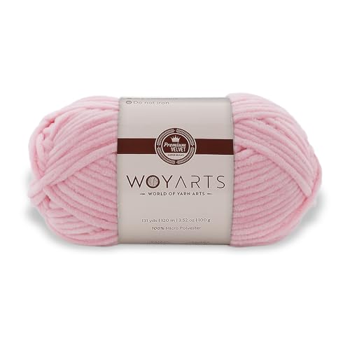 Woyarts Samtgarn - Super sperriges Chenille-Garn zum Häkeln & Stricken, 100 g (120 m), Butterweich, langlebig, kein Schwitzen, perfekt für Babydecke, Amigurumi, DIY Handwerk (A-Baby Pink, 1 Knäuel) von WOYARTS
