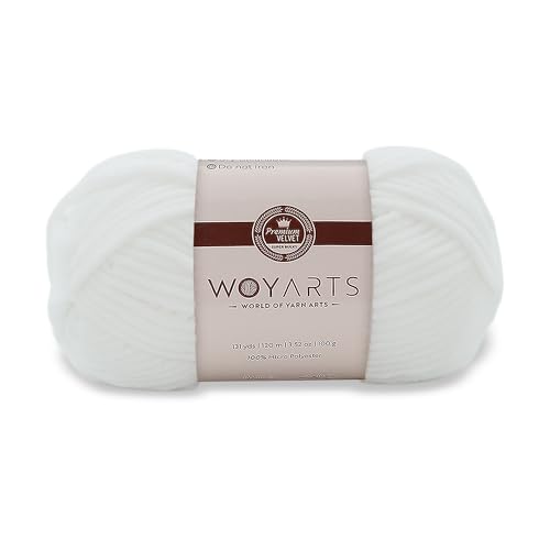 Woyarts Samtgarn - Super sperriges Chenille-Garn zum Häkeln & Stricken, 100 g (120 m), Butterweich, langlebig, kein Schwitzen, perfekt für Babydecke, Amigurumi, DIY Handwerk (A-Weiß, 1 Knäuel) von WOYARTS