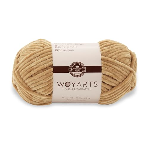 Woyarts Samtgarn - Super sperriges Chenille-Garn zum Häkeln & Stricken, 100 g (120 m), Butterweich, langlebig, kein Schwitzen, perfekt für Babydecke, Amigurumi, DIY Handwerk (C-Camel, 1 Knäuel) von WOYARTS