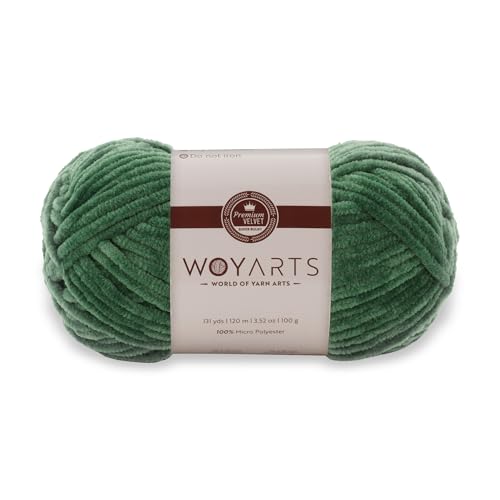 Woyarts Samtgarn - Super sperriges Chenille-Garn zum Häkeln & Stricken, 100 g (120 m), Butterweich, langlebig, kein Schwitzen, perfekt für Babydecke, Amigurumi, DIY Handwerk (C-Farngrün, 1 Knäuel) von WOYARTS