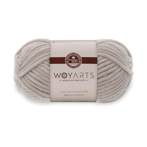 Woyarts Samtgarn - Super sperriges Chenille-Garn zum Häkeln & Stricken, 100 g (120 m), Butterweich, langlebig, kein Schwitzen, perfekt für Babydecke, Amigurumi, DIY Handwerk (C-Light Beige, 1 Knäuel) von WOYARTS