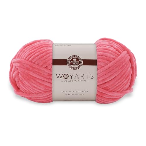 Woyarts Samtgarn - Super sperriges Chenille-Garn zum Häkeln & Stricken, 100 g (120 m), Butterweich, langlebig, kein Schwitzen, perfekt für Babydecke, Amigurumi, DIY Handwerk (C-Light Fuchsia, 1 Knäuel von WOYARTS