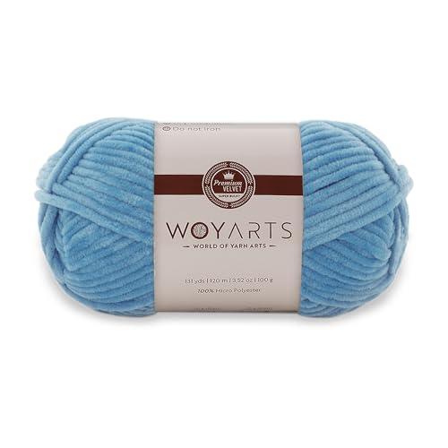 Woyarts Samtgarn - Super sperriges Chenille-Garn zum Häkeln & Stricken, 100 g (120 m), Butterweich, langlebig, kein Schwitzen, perfekt für Babydecke, Amigurumi, DIY Handwerk (C-Stahlblau, 1 Knäuel) von WOYARTS