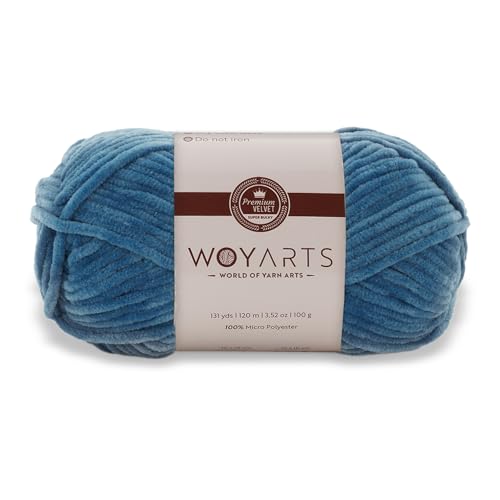 Woyarts Samtgarn - Super sperriges Chenille-Garn zum Häkeln & Stricken, 100 g (120 m), Butterweich, langlebig, kein Schwitzen, perfekt für Babydecke, Amigurumi, DIY Handwerk (D-Kobaltblau, 1 Knäuel) von WOYARTS
