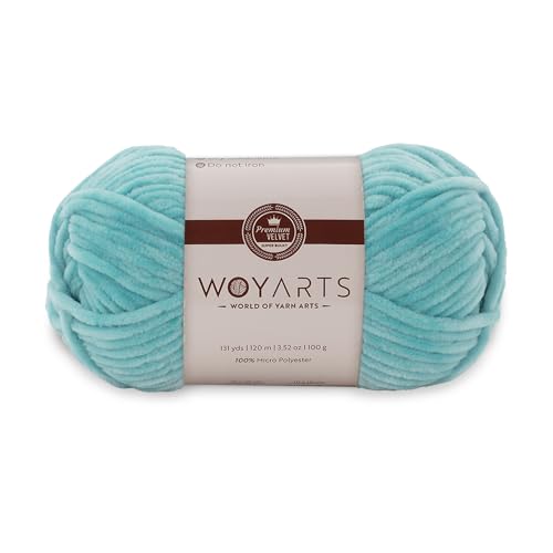 Woyarts Samtgarn - Super sperriges Chenille-Garn zum Häkeln & Stricken, 100 g (120 m), Butterweich, langlebig, kein Schwitzen, perfekt für Babydecke, Amigurumi, DIY Handwerk (D-Light Türkis, 1 Knäuel) von WOYARTS