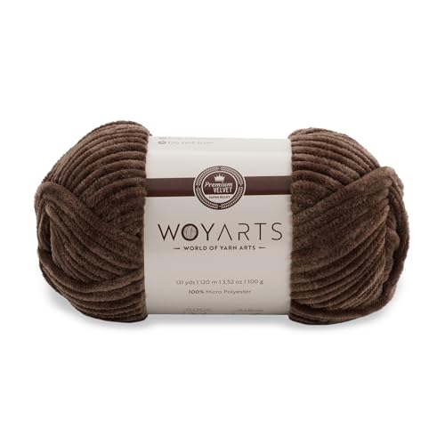 Woyarts Samtgarn - Super sperriges Chenille-Garn zum Häkeln & Stricken, 100 g (120 m), Butterweich, langlebig, kein Schwitzen, perfekt für Babydecke, Amigurumi, DIY Handwerk (D-Schokoladenbraun, 1 von WOYARTS