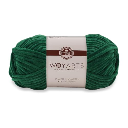 Woyarts Samtgarn - Super sperriges Chenille-Garn zum Häkeln & Stricken, 100 g (120 m), Butterweich, langlebig, kein Schwitzen, perfekt für Babydecke, Amigurumi, DIY Handwerk (D-Waldgrün, 1 Knäuel) von WOYARTS