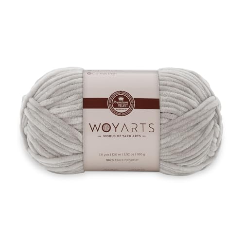 Woyarts Samtgarn - Super sperriges Chenille-Garn zum Häkeln & Stricken, 100 g (120 m), Butterweich, langlebig, kein Schwitzen, perfekt für Babydecke, Amigurumi, DIY Handwerk (E-Bright Grey, 1 Knäuel) von WOYARTS