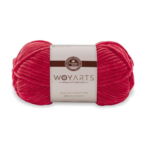 Woyarts Samtgarn - Super sperriges Chenille-Garn zum Häkeln & Stricken, 100 g (120 m), Butterweich, langlebig, kein Schwitzen, perfekt für Babydecke, Amigurumi, DIY Handwerk (E-Carmen Rot, 1 Knäuel) von WOYARTS