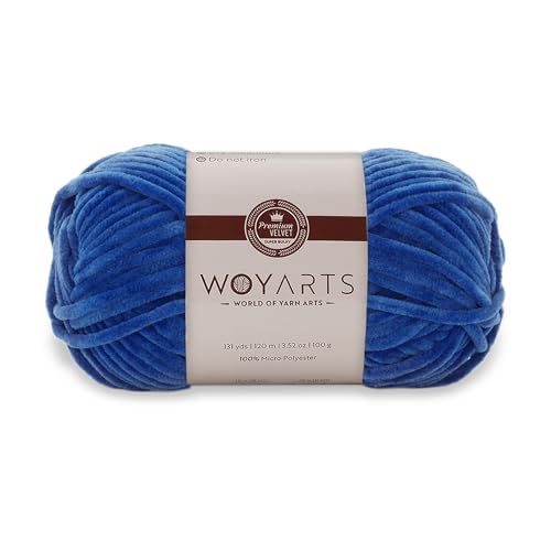 Woyarts Samtgarn - Super sperriges Chenille-Garn zum Häkeln & Stricken, 100 g (120 m), Butterweich, langlebig, kein Schwitzen, perfekt für Babydecke, Amigurumi, DIY Handwerk (E-Sax Blau, 1 Knäuel) von WOYARTS