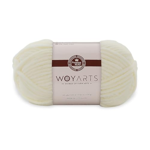 Woyarts Samtgarn - Super sperriges Chenille-Garn zum Häkeln & Stricken, 100 g (120 m), butterweich, langlebig, kein Schwitzen, perfekt für Babydecke, Amigurumi, DIY Handwerk (A-Creme, 1 Knäuel) von WOYARTS