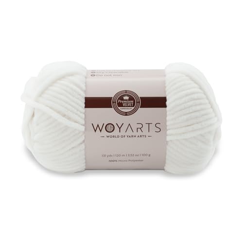 Woyarts Samtgarn - Super sperriges Chenille-Garn zum Häkeln & Stricken, 100 g (120 m), butterweich, langlebig, kein Schwitzen, perfekt für Babydecke, Amigurumi, DIY Handwerk (B-Light Cream, 1 Knäuel) von WOYARTS