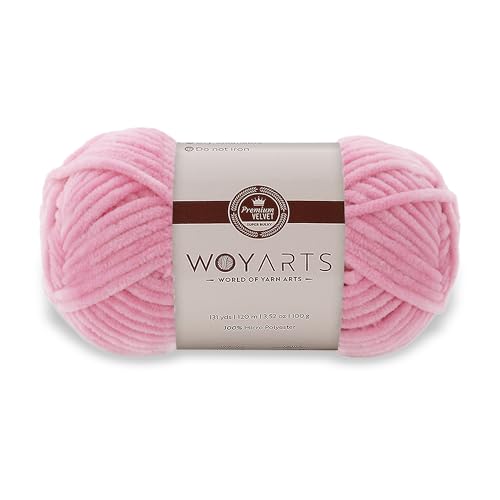 Woyarts Samtgarn - Super sperriges Chenille-Garn zum Häkeln & Stricken, 100 g (120 m), butterweich, langlebig, kein Schwitzen, perfekt für Babydecke, Amigurumi, DIY Handwerk (B-Pink, 1 Knäuel) von WOYARTS