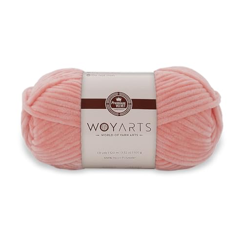Woyarts Samtgarn - Super sperriges Chenille-Garn zum Häkeln & Stricken, 100 g (120 m), butterweich, langlebig, kein Schwitzen, perfekt für Babydecke, Amigurumi, DIY Handwerk (C-Lachs, 1 Knäuel) von WOYARTS